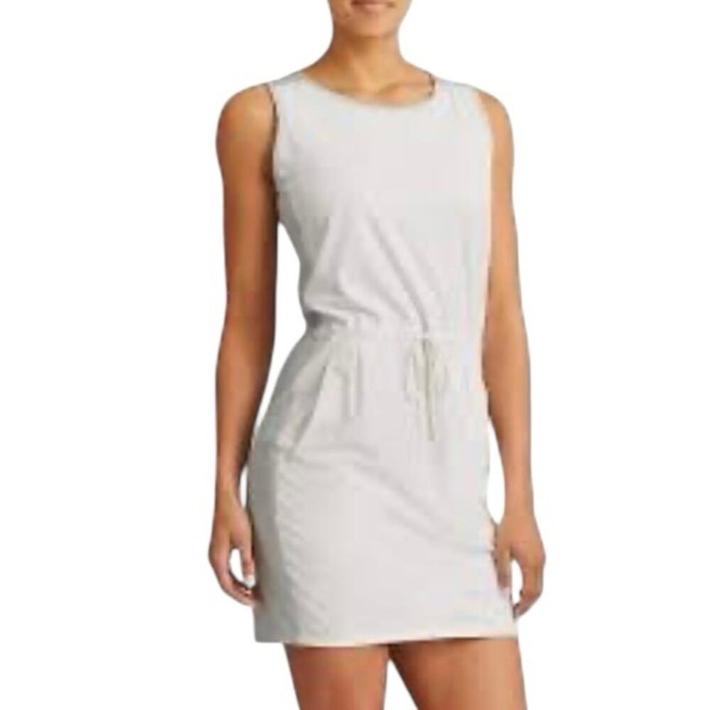 Athleta Sleeveless Drawstring Knit Dress in Light Gray